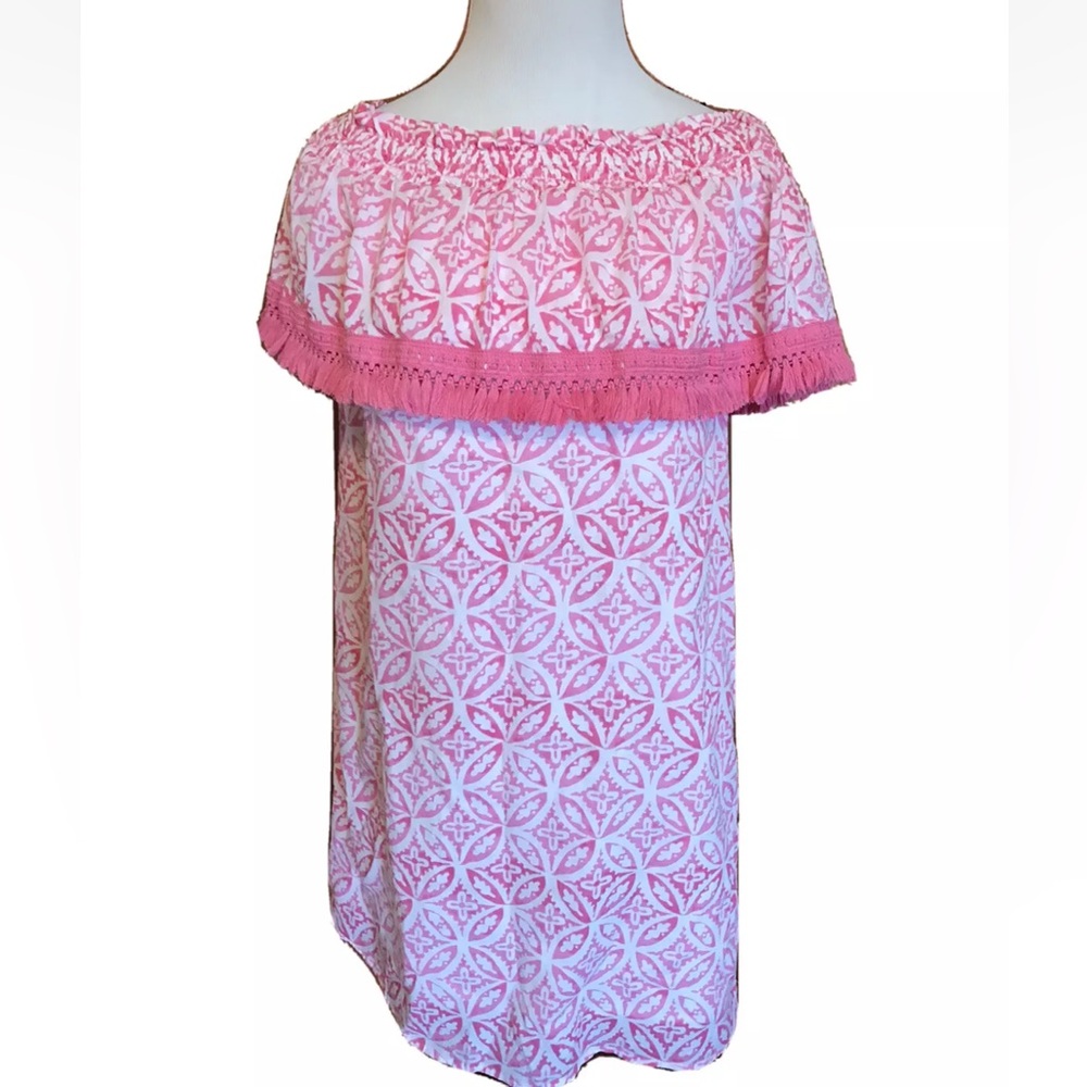 Olivia Sized M Hatley Pink & white Fringed Dress India